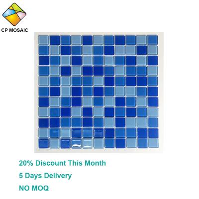 China Blue Parquet CP MOSAIC Factory Swimming Pool Crystal Glass Mosaic Slab Wholesale Prices for sale