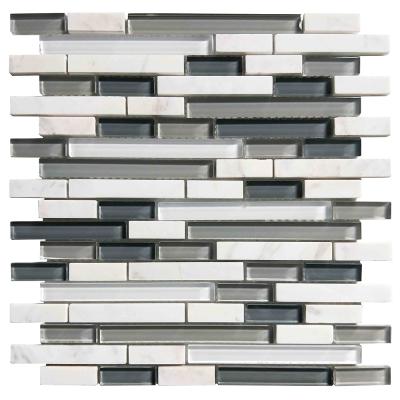 China Thickness Acid Resistant Glass White Marble Strip Hot Sell Mosaic Design 8mm Mix Mosaic Tiles For Home Decoration for sale