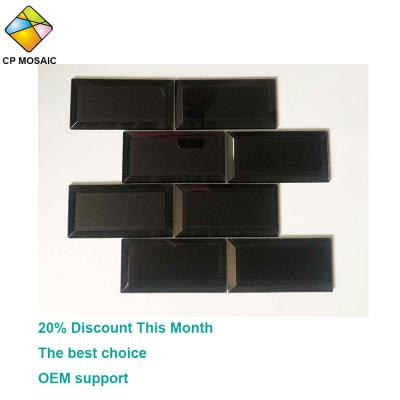 China High quality parquet 3x6 square shape black underground glass mosaic slab for kitchen wall backsplash decorative for sale