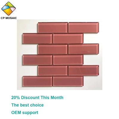 China 2019 hot sale parquet pink mosaic wall backsplash glass slab for sale for sale