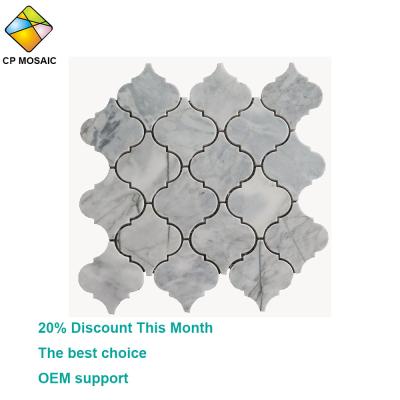 China 2019 Popular Parquet Arabesque Waterjet Carrara Marble Mosaic Slab For Wall Decoration for sale