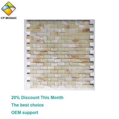 China Foshan Parquet Polished Honey Dark Green Onyx Stone Mosaic Slab For Villa Decorative for sale