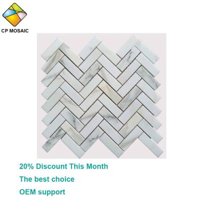 China Parquet China suppliers whosale herringbone calacatta white marble wall mosaic slab for sale