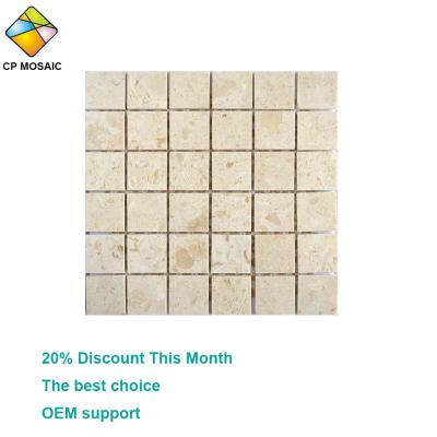 China Parquet First Choose Project Beige Travertine Marble Mosaic Slab Manufacturers for sale