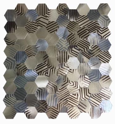 China New Cheap Stylish Parquet Hexagon Zebra Linear Pattern Brushed Finish Self Adhesive Mosaic Wall Tiles for sale