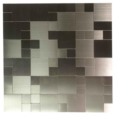 China Parquet Brushed Peel and Stick Silver Metal Backsplash Metal Mosaic PVC Wall Self Adhesive Mosaic Tiles for sale