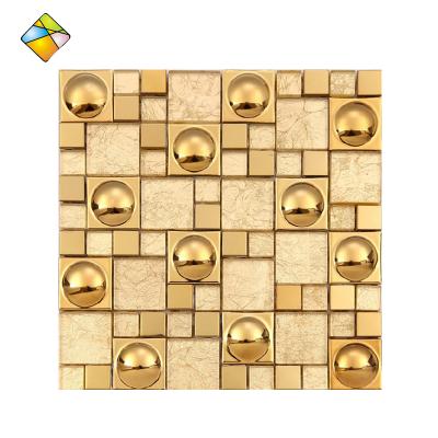 China Luxury Parquet 3D Round Golds Square Glass Mosaic Slab for sale