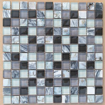 China Mediterranean Style 300x300 Pearl Mix Glass Stone Mosaic Parquet Slab for sale