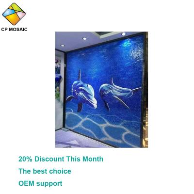 China Hot Sale Dolphin Art Pattern Wall Painting Crystal Glass Mosaic Tile Flooring For Swimming Pool Decoration for sale