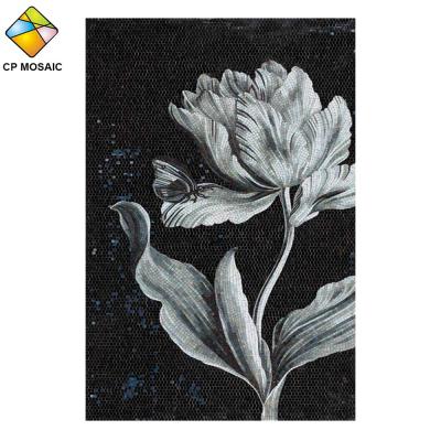 China Foshan parquet rose hand cut glass mosaic art mural picture wall slab wholesale for sale