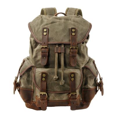 China Large Capacity Leather Canvas Waterproof Backpacks For Men School Bags Vintage Daypack Waterproof Laptop Rucksack High Quality Bag for sale