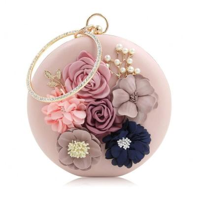 China Lady New Style Handmade Round Flower Flowers Dinner Evening Shoulder Party Clutch Bag for sale