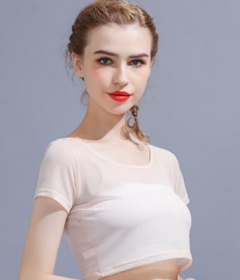 China Breathable Transparent Half-cut Mesh Shirt Bottoming Shirt For Women Cropped Lace Top for sale