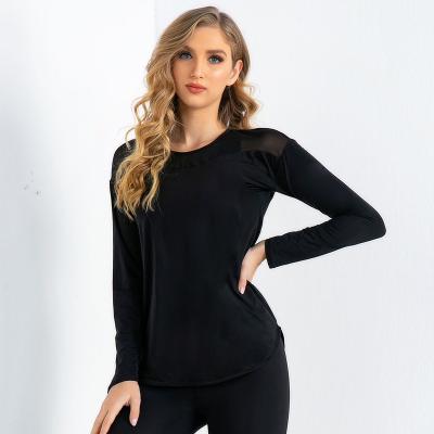 China New Design Mesh Stitching Multiple Colors Gym Sports Breathable Low Back Workout Long Sleeve Upper Yoga for sale