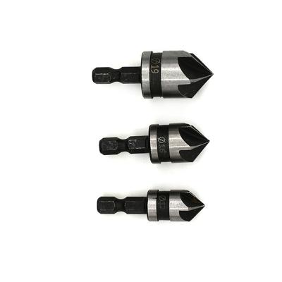 China 3pcs Wood Boring and Chamfering Woodworking Drilling Countersink 90 Degree Deburring 3pc Five-Blade Chamfering Tool for sale