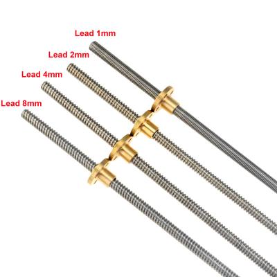 China 3D Machine Repair Shops 8MM T8 Printer Lead Screw Trapezoidal Diameter THSL-100/150/200/300/400/500/750/1000-8D With Copper Nut for sale