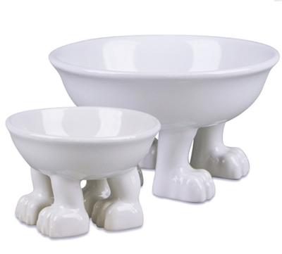 China Viable White Creative Porcelain Pet Driver Dog Footed Bowl for sale