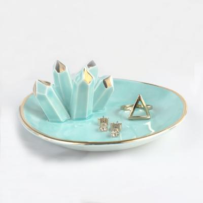 China Morden Ceramic Crystal Ring Holder For Wedding Display Jewelry Tray Ring Dish for sale