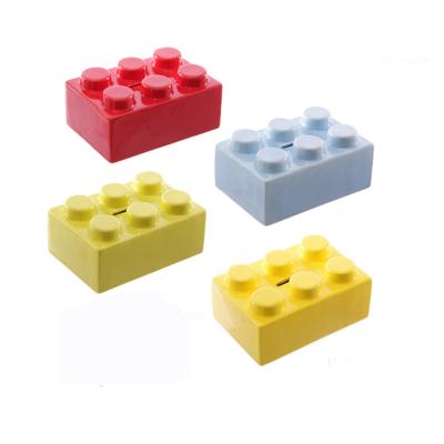 China Colorful Toy Bricks Coin Banks Ceramic Piggy Banks Toy Bricks Ceramic Money Bank Decoration Piggy Bank for sale