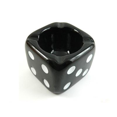 China Lucky Playing Dice Cube Glazed Black Ceramic Ashtray for sale