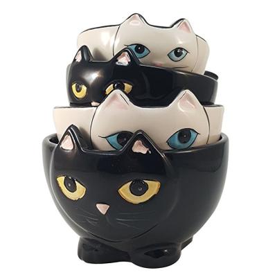 China Viable Ceramic Black And White Cats Nesting Creative Kitchen Decor Measuring Cup Set 4 for sale