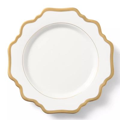 China Large Sustainable Wholesale Ceramic Wedding Charger Dish With Gold Rim Custom Dishes And Dishes for sale