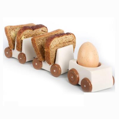 China Mini Toy Train White Ceramic Egg Viable Mug and Toast Holder for sale