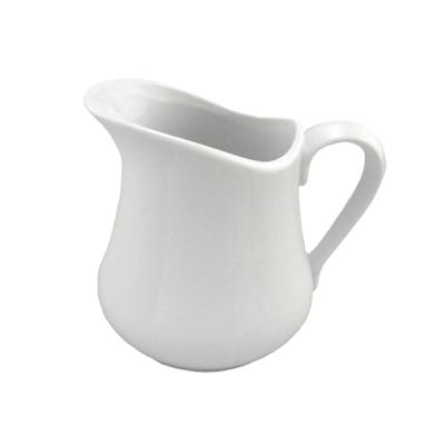 China Sustainable Ceramic Single Water Pitcher White Kitchen Jug With Custom Design for sale