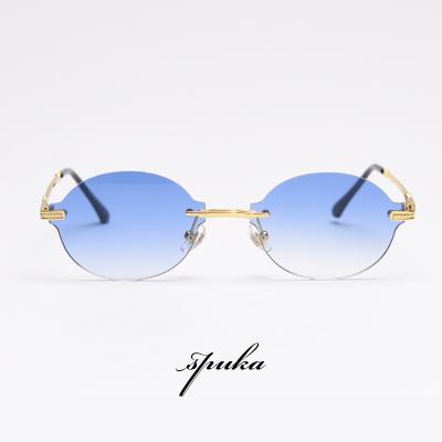 China Vintage Sunglasses SPUKA D036 Fashion Retro Sun Glasses Men Women Luxury Fashion Oval Frame Rimless Sunglasses for sale