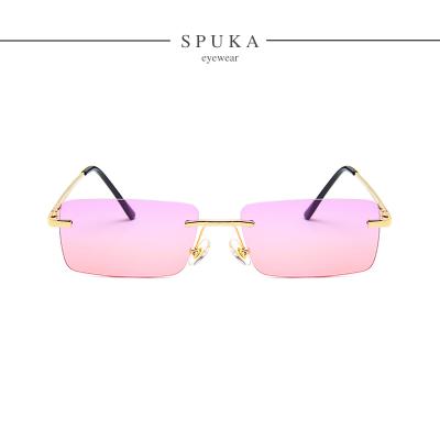 China Fashion Rimless Sunglasses SPUKA 16050 Square Shading Retro Vintage Gradient Sunglasses Men Women With Spring Hinges for sale