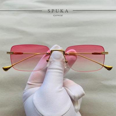 China Fashion Sunglasses SPUKA 8085 Sun Rimless Rectangular Lenses, Metal Temple, Women Men UV Sun Glasses for sale