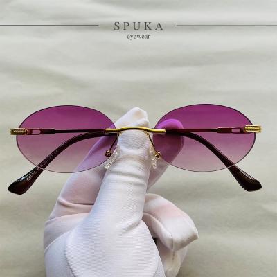 China Fashion Retro Sun Glasses SPUKA 8086 Rimless Oval Oval Lenses For Women Men Vintage Sun Glasses for sale