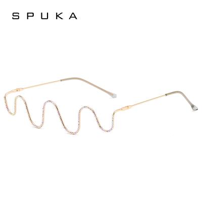 China Fashion Handmade Diamond Metal Waves Glasses Sunglasses Designer Sunglasses SPUKA Fashion Face Jewelry S2056 for sale