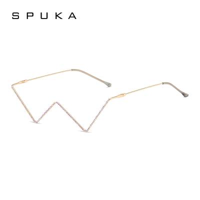 China Fashion Designer Sunglasses SPUKA Handmade Diamond Metal Rhinestone V Glass Sunglasses Shape Face Jewelry S2057 for sale