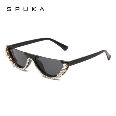 China Fashion SPUKA Sunglasses Shape Cat Eye Diamond Rhinestone Sunglasses Women UV400 Handmade Shading Eyewear Seller 97370 for sale