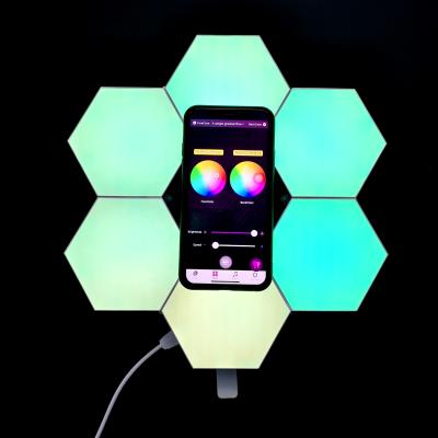 China Phone Smart WIFI APP Controlled Hot Amazon Hexagon Wall Lights 2022 DIY Compatible with Alexa Google Assistant Tuya WiFi Smart RGB Hexagonal Modular Lights for sale