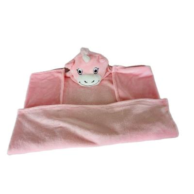 China Customized 122x72cm Children's Breathable Soft Plush Pink Blue Bathrobe With 32x20cm Hat for sale