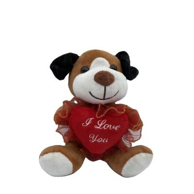 China Cute Soft Stuffed Animal Custom Valentines Day Toys Dog Plush Toy With Heart I Love You for sale