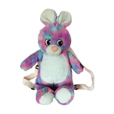 China Cute Plush Pink 38x18cm Plush Toy Children's Cartoon Mixed Colorful Rabbit Backpack for sale