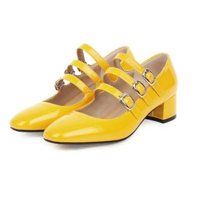 China Factory Supply Lightweight PU Yellow Single Buckle Shoes Casual Heels Women's Sandals for sale