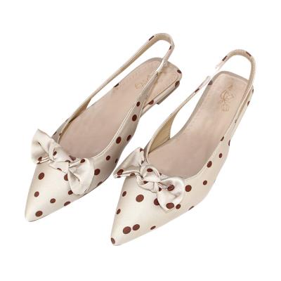 China Hot Selling Casual Women's High Heel Women's Summer Fashion Trend Champagne Polka Dot Bowknot Silk PU Wedge Flats Sandals for sale