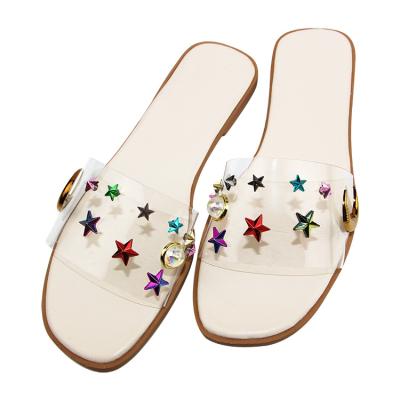 China New Design Trend 2021 Fashion PVC Beige Stars Platform Cute Slippers Heeled Women's Sandals for sale