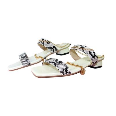 China Wholesale Summer Square fashion trend manufacturer high heeled women's sandals double head chain animal slippers for sale