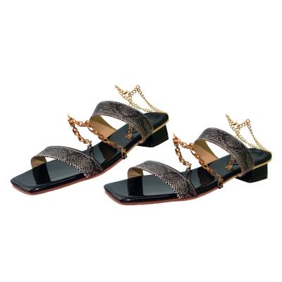 China 2021 summer fashion trend high quality black main square high heels sexy PU women's sandals for sale