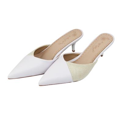 China Straw And Leather Pointed Heels good price ladies sandals 2021 fashion trend women white PU for sale