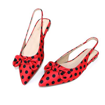 China Fashion Trend Factory Price Red Polka Dot Bowknot Silk Pu Breathable Shoes Flats Casual Women's Sandals for sale