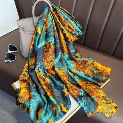 China Wholesale 2022 latest soft smooth feeling silk bandana scarves fashion women 100% high quality silk feelings scarf black copy silk scarf hijabs for sale