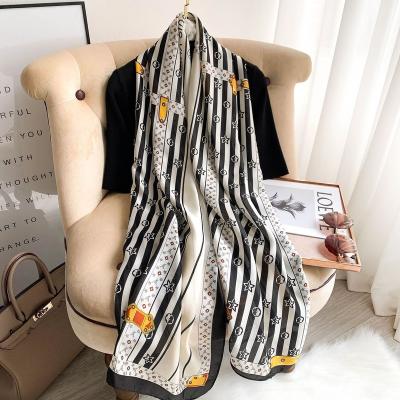 China 2022 New Fashion Soft Large Print Soft Feeling Wholesale Silk Shawl Ladies Light Up Luxury Brand Designer Printed Shawls Head Scarf Hijabs for sale