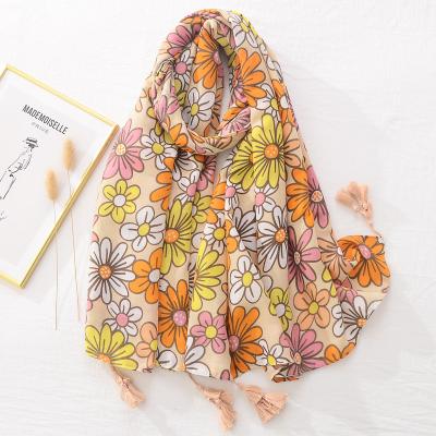 China 2022 latest feeling flower design100 floral print cotton voile scarf cotton voile scarf summer long hijab women hijab soft smooth custom viscous beach shawls for sale