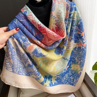 China Fashion Ladies Flower Print Hijab Head Print Flower Ladies Fashion Soft Touch Feeling Large Print Large Print Cotton Square Scarf Luxury Colorful Soft Viscous Scarf Women for sale